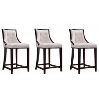 Manhattan Comfort 3-CS012-PW Fifth Ave 39.5 in. Pearl White and Walnut Beech Wood Counter Height Bar Stool (Set of 3)